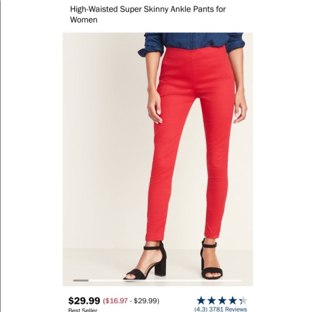High Waisted, Skinny, Ankle Length, Red Pants